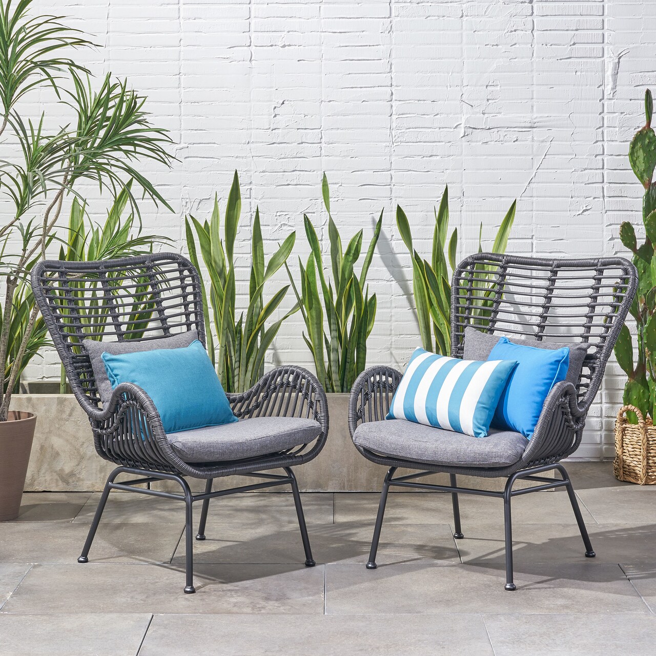 GDFStudio Crystal Outdoor Wicker Club Chairs with Cushions (Set of 2)